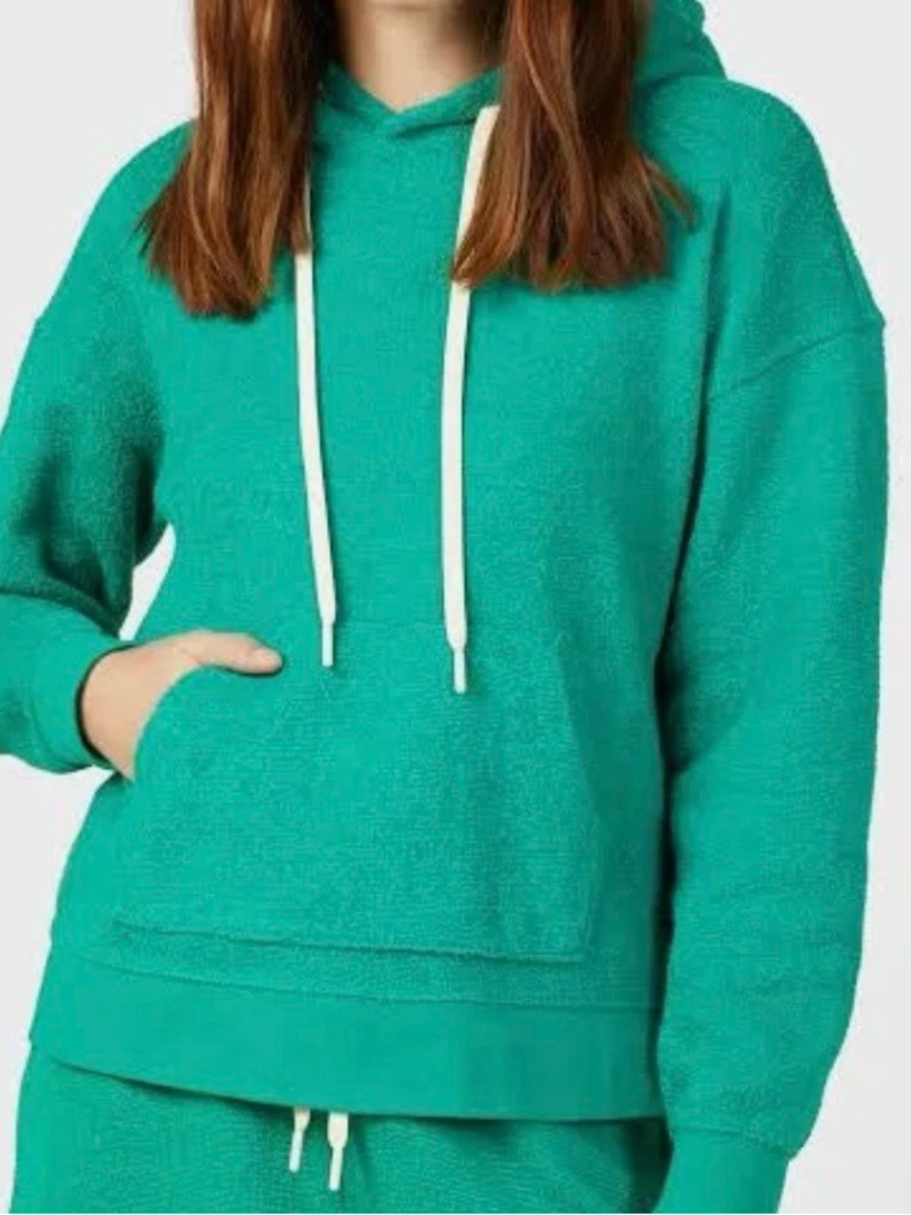 Outerknown High Tide Pullover Hoodie Women’s L Green Organic Cotton Terry Fleece